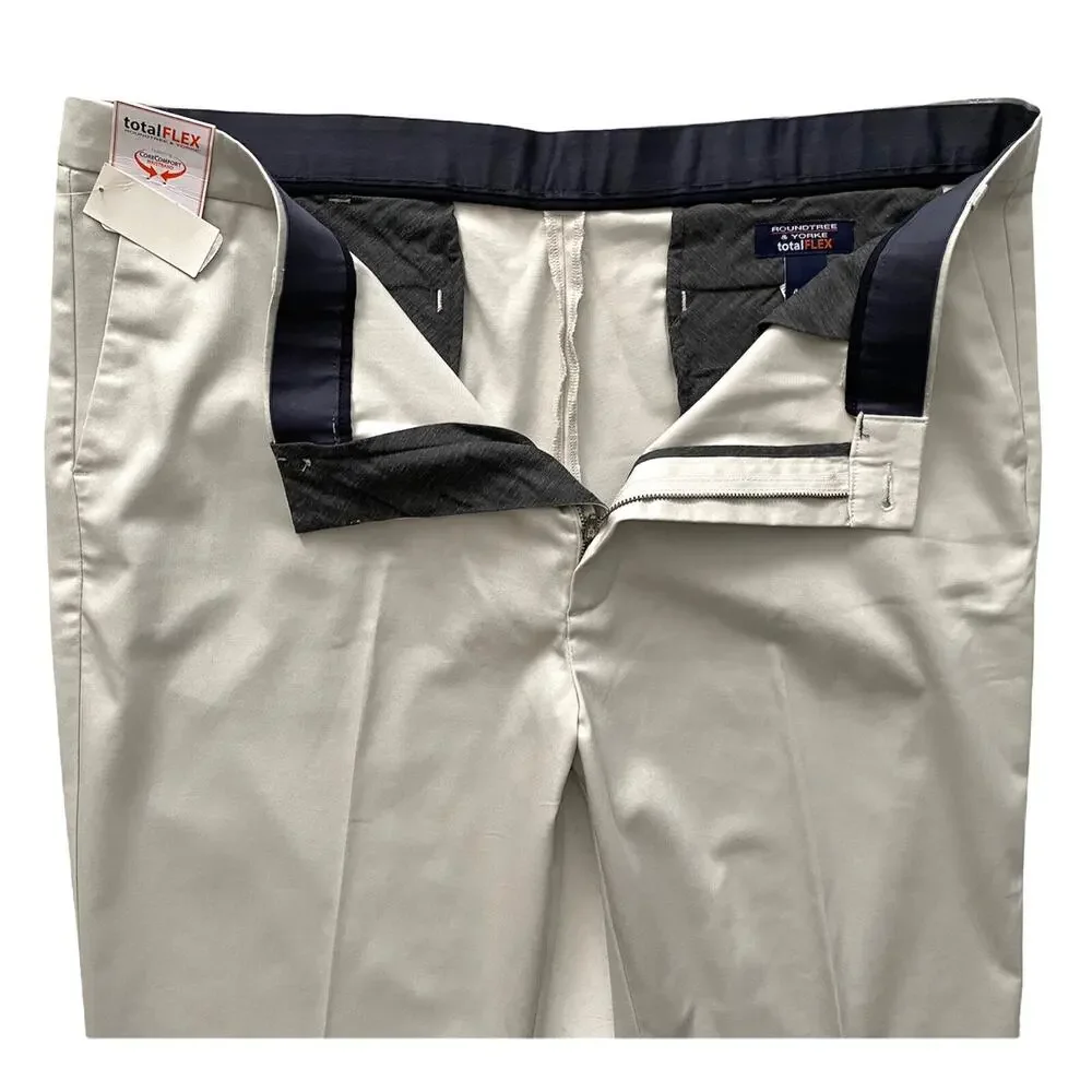 Roundtree Yorke Total Flex Classic Fit Flat Stone Pants Big & Tall 36 x 36